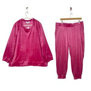 Magaschoni Velour Tracksuit Jogger Set Bubblegum Pink 2X Plus Size Y2K‎ Lounge